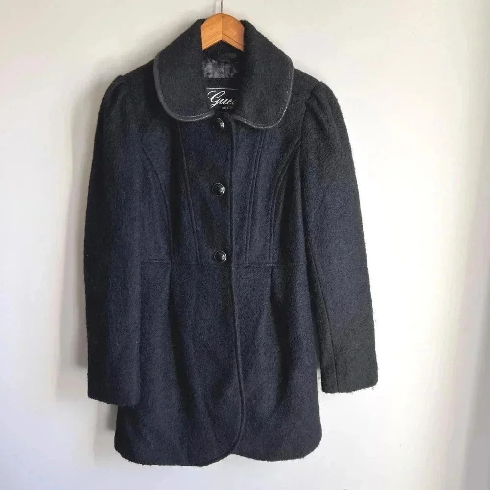 Guess Wool Pea Coat, Black, Size Medium